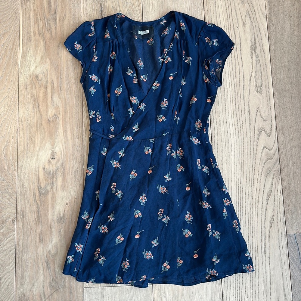 NWOT Reformation Floral Blue Wrap Dress M